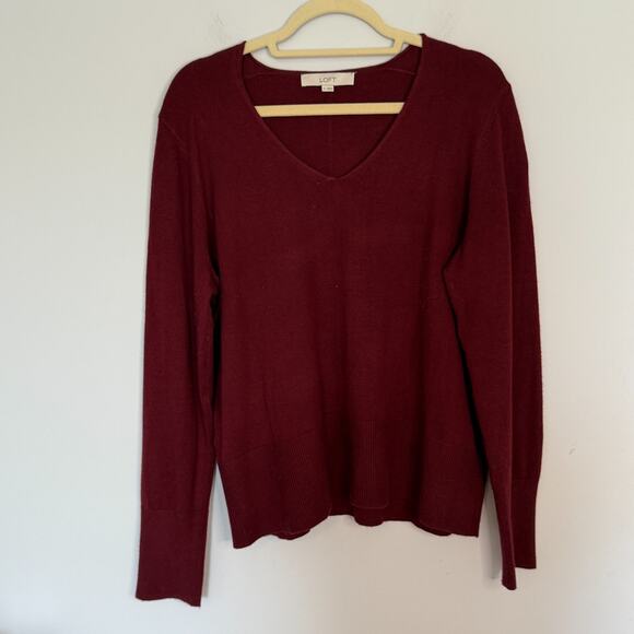 Loft Womens V-Neck Sweater Size XL Maroon Red Soft Cozy Fall Winter - Picture 1 of 6